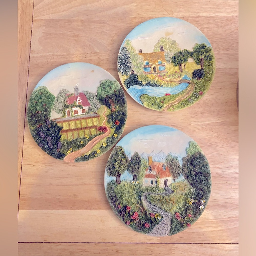 Set of 3 stone cottage wall decor
